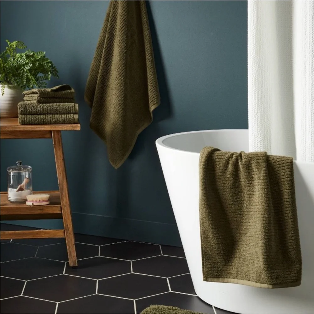 THRESHOLD NWT 4pk quick dry ribbed hand and wash towel set -dark olive green